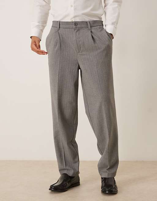 ASOS DESIGN oversized tapered wool look trousers with pleat detail in grey