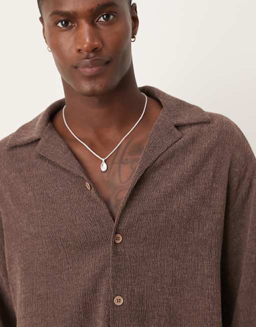 ASOS DESIGN Oversized Textured Shirt In Brown