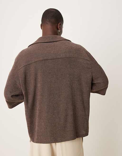 ASOS DESIGN Oversized Textured Shirt In Brown