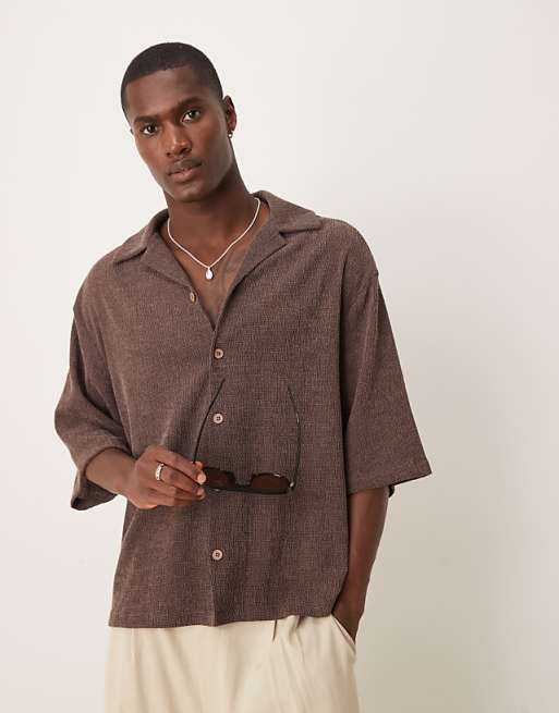 ASOS DESIGN oversized textured shirt in brown