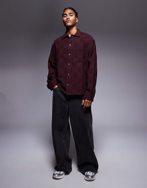 ASOS DESIGN Oversized Textured Shirt In Burgundy