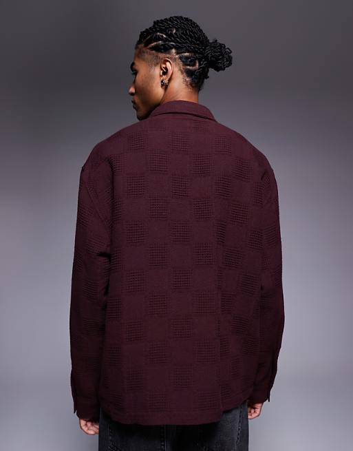 ASOS DESIGN Oversized Textured Shirt In Burgundy