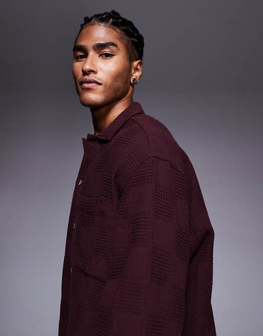 ASOS DESIGN Oversized Textured Shirt In Burgundy