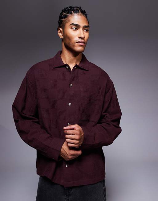 ASOS DESIGN oversized textured shirt in burgundy