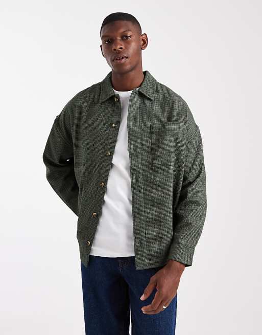 ASOS DESIGN oversized textured shirt in green