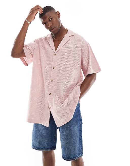 ASOS DESIGN Oversized Textured Shirt In Pink