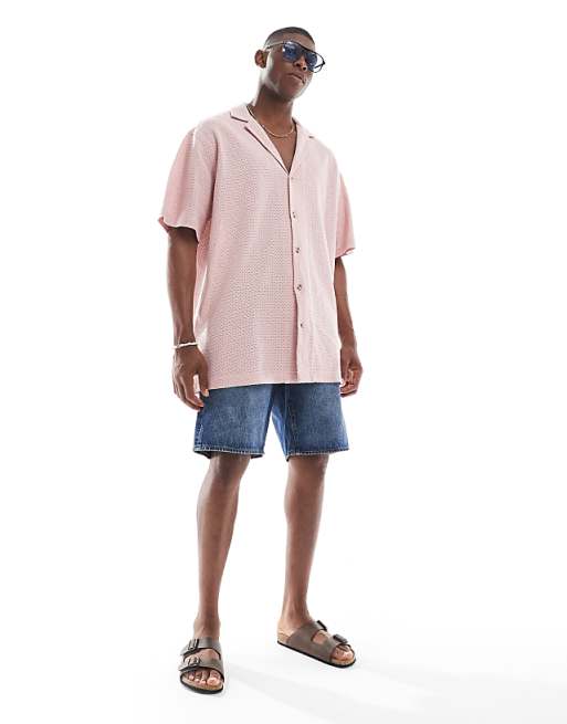 ASOS DESIGN oversized textured shirt in pink