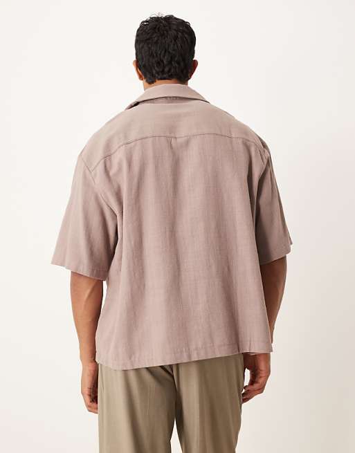 ASOS DESIGN Oversized Textured Shirt With Embroidery In Brown