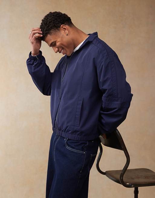 ASOS DESIGN oversized track jacket in navy