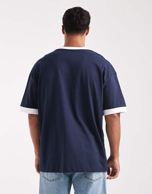 ASOS DESIGN Oversized V Neck T-shirt With Contrast Binding In Navy