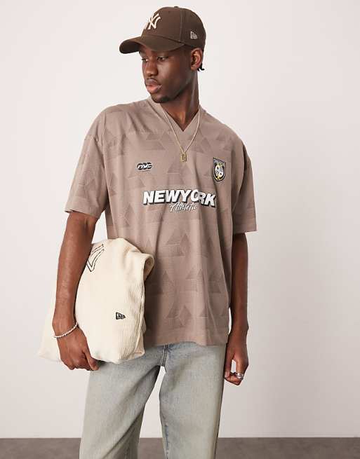 ASOS DESIGN Oversized V-neck T-shirt With Sports Graphic In Stone