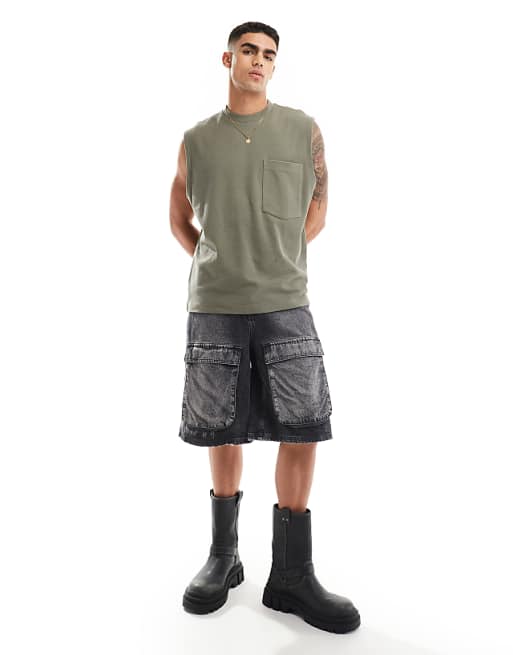 ASOS DESIGN Oversized Vest With Front Pocket In Khaki