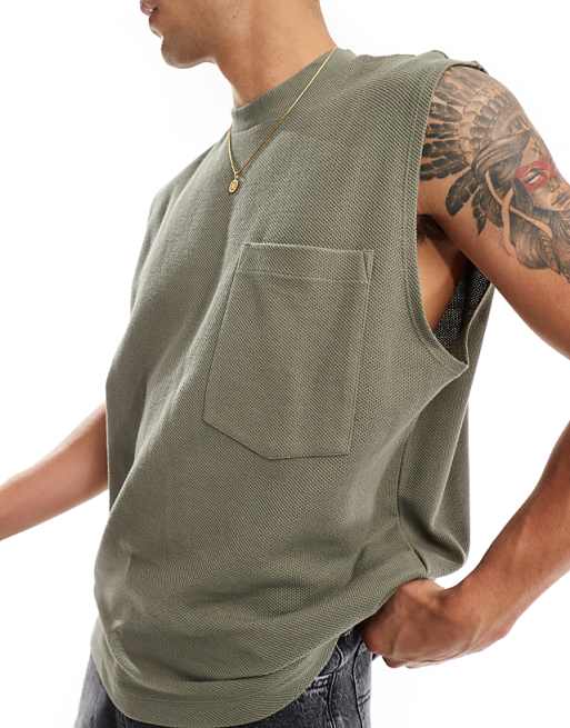 ASOS DESIGN Oversized Vest With Front Pocket In Khaki