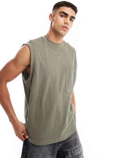 ASOS DESIGN oversized vest with front pocket in khaki