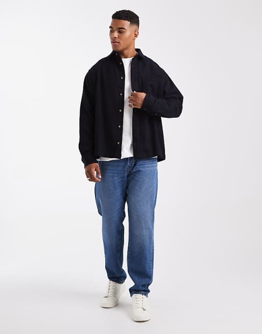 ASOS DESIGN Oversized Vintage Look Flannel Shirt In Navy