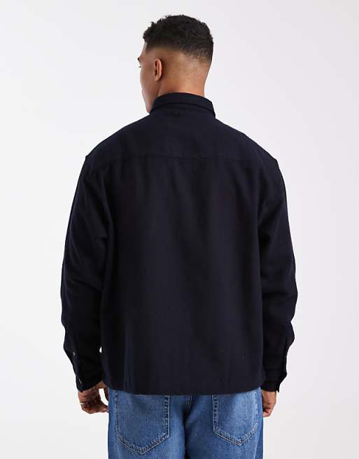 ASOS DESIGN Oversized Vintage Look Flannel Shirt In Navy