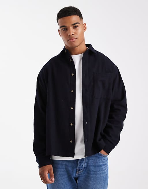 ASOS DESIGN oversized vintage look flannel shirt in navy