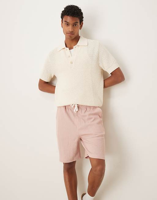 ASOS DESIGN Oversized Waffle Textured Short In Pink