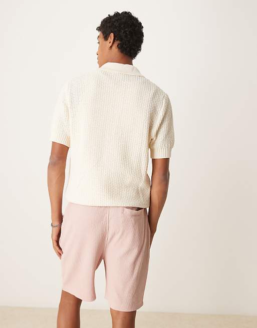 ASOS DESIGN Oversized Waffle Textured Short In Pink