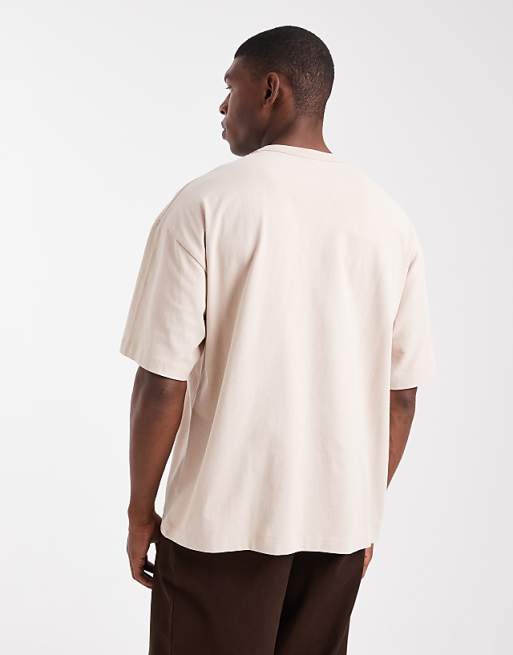 ASOS DESIGN Oversized Washed Pocket Tee With Embroidery Chest Graphic In Stone