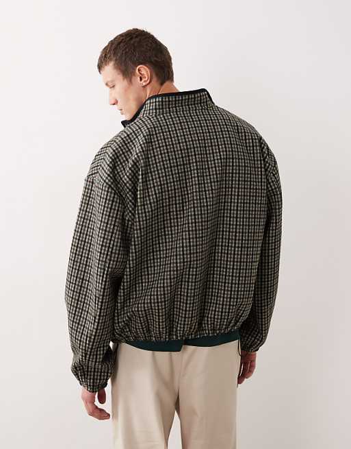 ASOS DESIGN Oversized Wool Look Track Jacket In Green Check