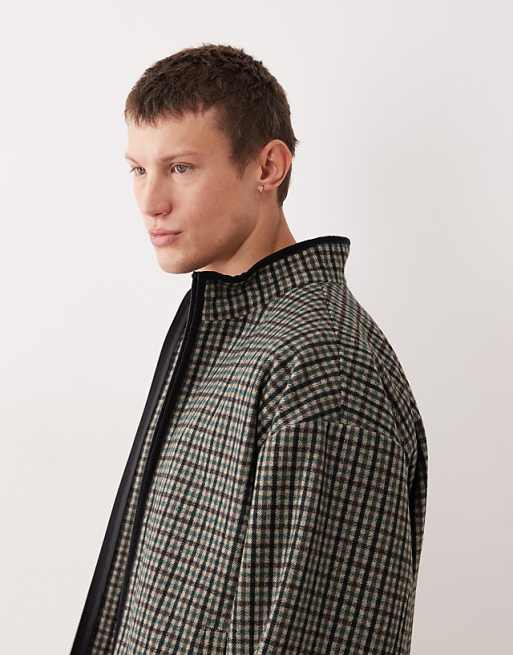 ASOS DESIGN Oversized Wool Look Track Jacket In Green Check