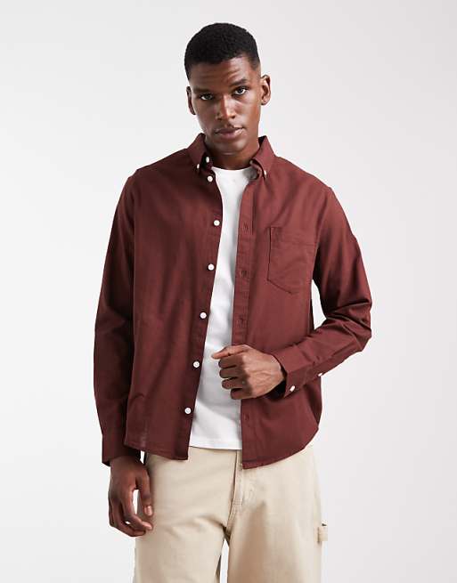 ASOS DESIGN oxford regular shirt in burgundy