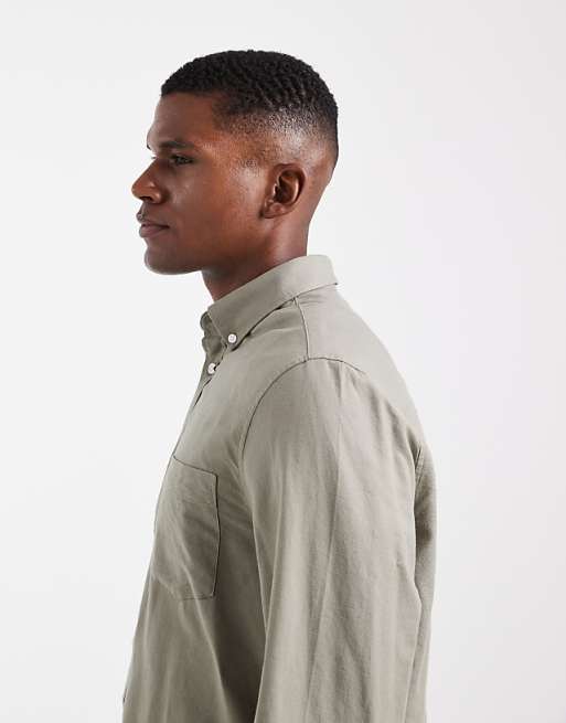 ASOS DESIGN Oxford Regular Shirt In Khaki