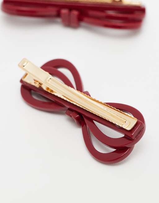 ASOS DESIGN Pack Of 2 Hair Bow Clips In Burgundy
