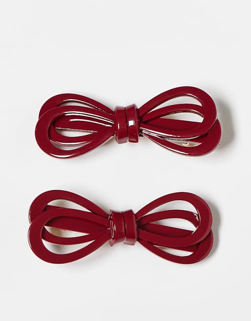 ASOS DESIGN pack of 2 hair bow clips in burgundy