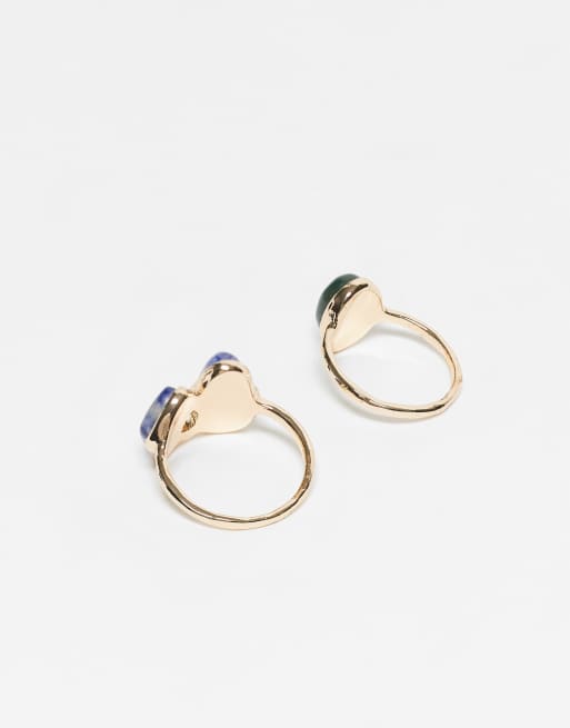 ASOS DESIGN Pack Of 2 Rings With Faux Semi-precious Stone Settings In Gold Tone