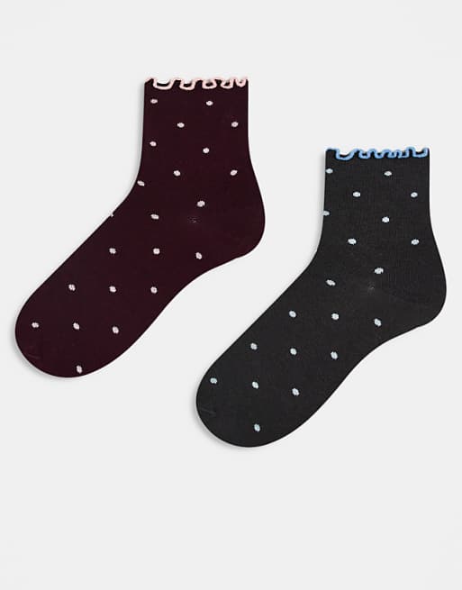 ASOS DESIGN pack of 2 socks with mini polka dot design in multi