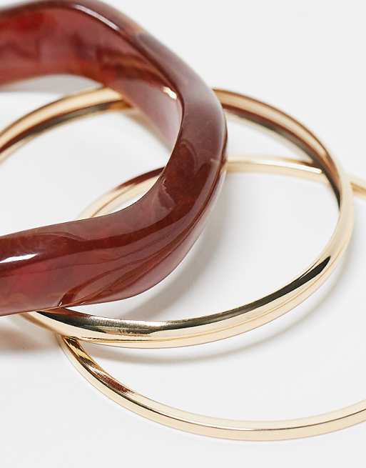 ASOS DESIGN Pack Of 3 Bangles In Resin And Gold
