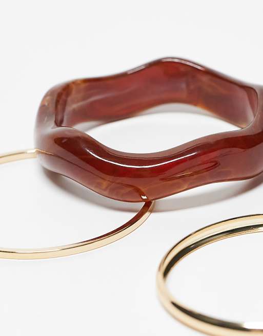 ASOS DESIGN Pack Of 3 Bangles In Resin And Gold