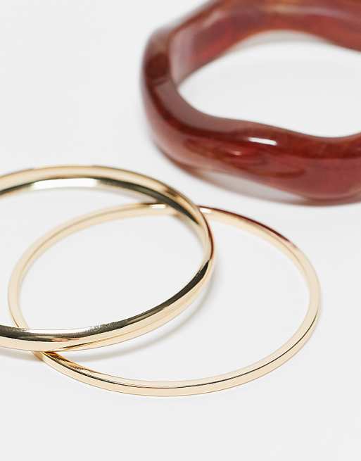 ASOS DESIGN Pack Of 3 Bangles In Resin And Gold
