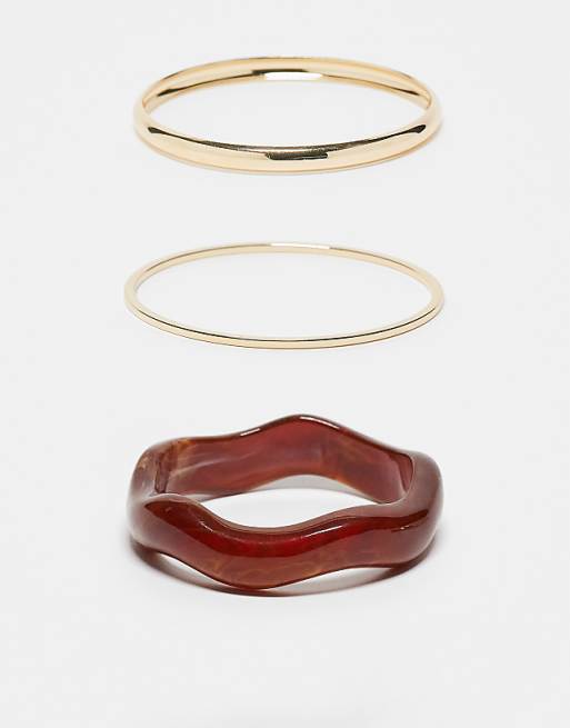 ASOS DESIGN pack of 3 bangles in resin and gold