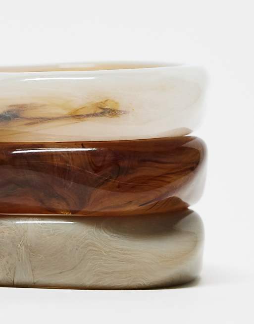 ASOS DESIGN Pack Of 3 Bangles With Resin Neutral Design