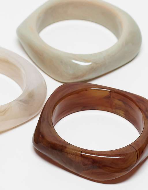ASOS DESIGN Pack Of 3 Bangles With Resin Neutral Design