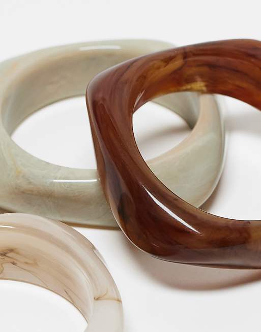 ASOS DESIGN Pack Of 3 Bangles With Resin Neutral Design