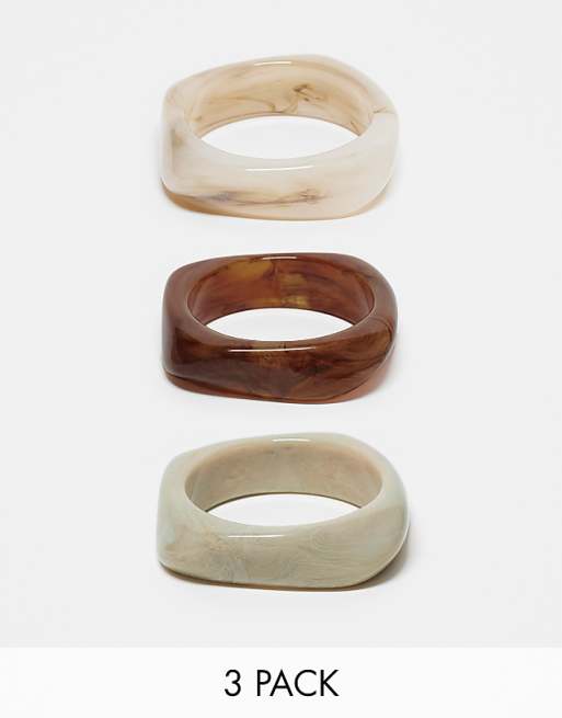 ASOS DESIGN pack of 3 bangles with resin neutral design