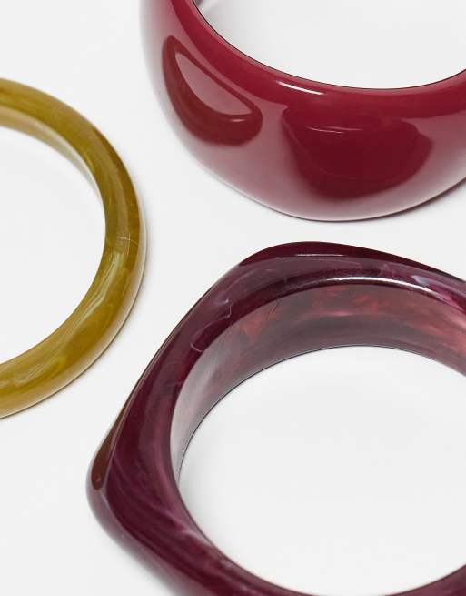 ASOS DESIGN Pack Of 3 Mixed Shaped Bangles In Multi-coloured Resin