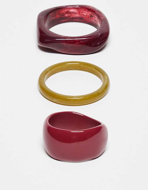 ASOS DESIGN pack of 3 mixed shaped bangles in multi-coloured resin