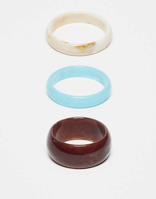 ASOS DESIGN pack of 3 resin bangles in mixed colours
