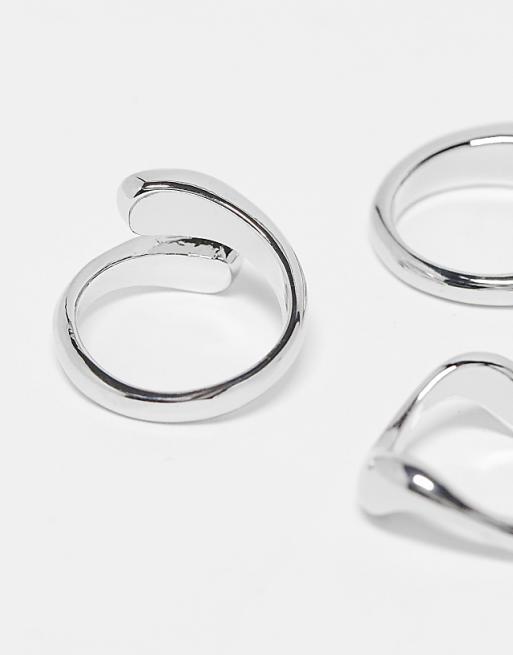 ASOS DESIGN Pack Of 3 Rings With Mixed Minimal Designs In Silver Tone