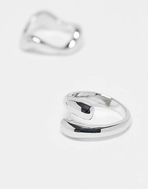 ASOS DESIGN Pack Of 3 Rings With Mixed Minimal Designs In Silver Tone