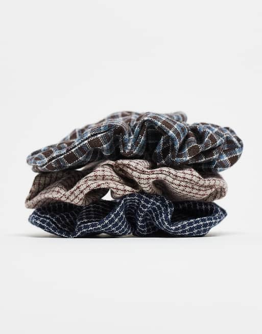 ASOS DESIGN Pack Of 3 Scrunchies In Mixed Tartan Check Design