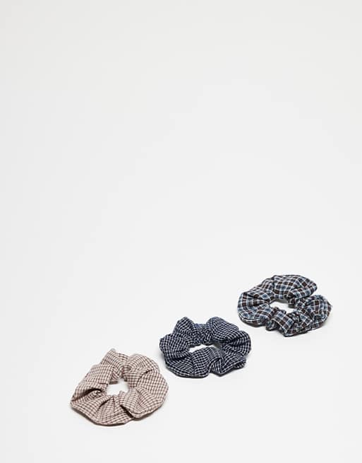 ASOS DESIGN pack of 3 scrunchies in mixed tartan check design