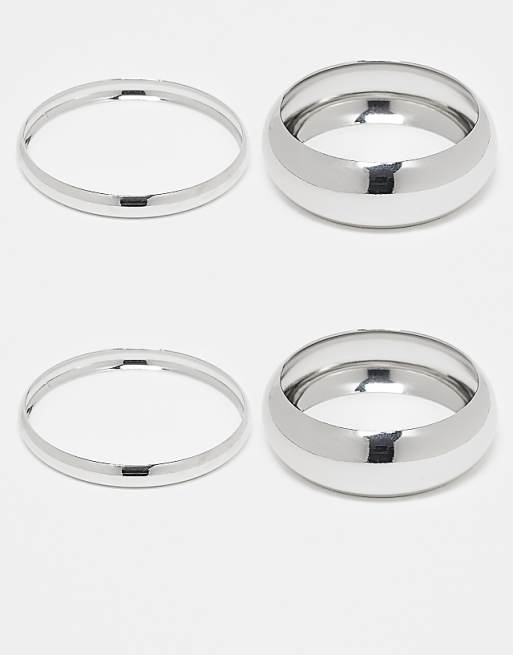 ASOS DESIGN pack of 4 bangle bracelets in mixed design in silver