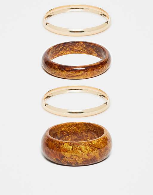 ASOS DESIGN pack of 4 bangles in brown ombre resin and gold tone