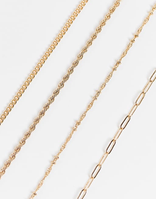 ASOS DESIGN Pack Of 4 Fine Chain Bracelets In Gold Tone